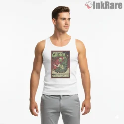 Incredible Grinch Christmas Tree Smash Holiday Shirt on white tank top for men graphic tee