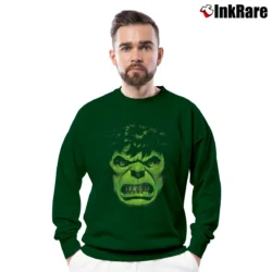 Men’s Incredible Hulk Angry Face Marvel Comics Crewneck Sweatshirt in forest green | Cozy Fabric, Clean Style