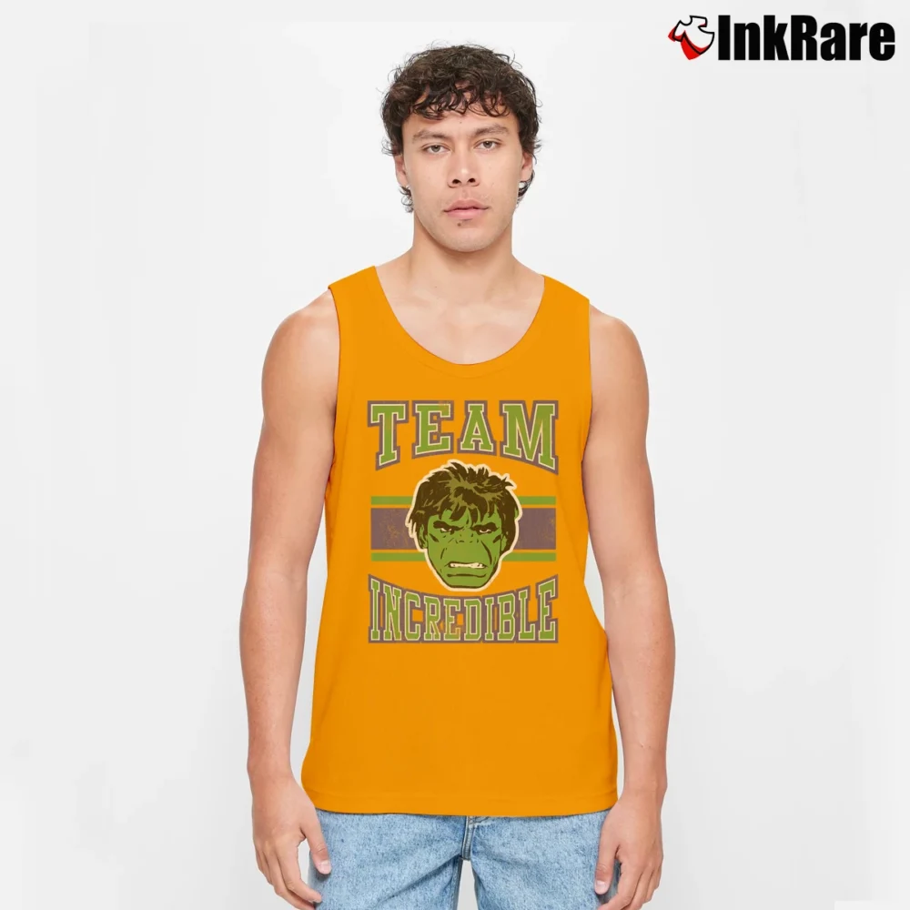 Men’s Incredible Hulk Marvel Classic Team Graphic Tank Top in orange | Breathable, Active-Friendly Design