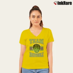 Women’s Incredible Hulk Marvel Classic Team Graphic V-Neck Tee in yellow | Chic Neckline, Soft Texture