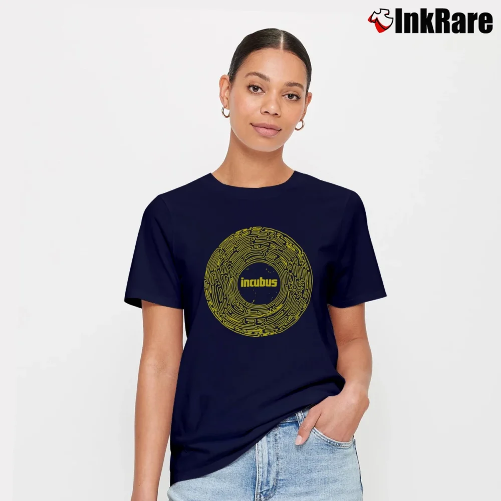 Women’s Incubus Maze Rock Band Graphic Signature T-Shirt in navy | Soft, Flattering Fit