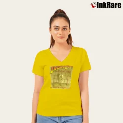 Women’s Indiana Jones Temple Forbidden Eye Disney Mickey V-Neck Tee in yellow | Chic Neckline, Soft Texture