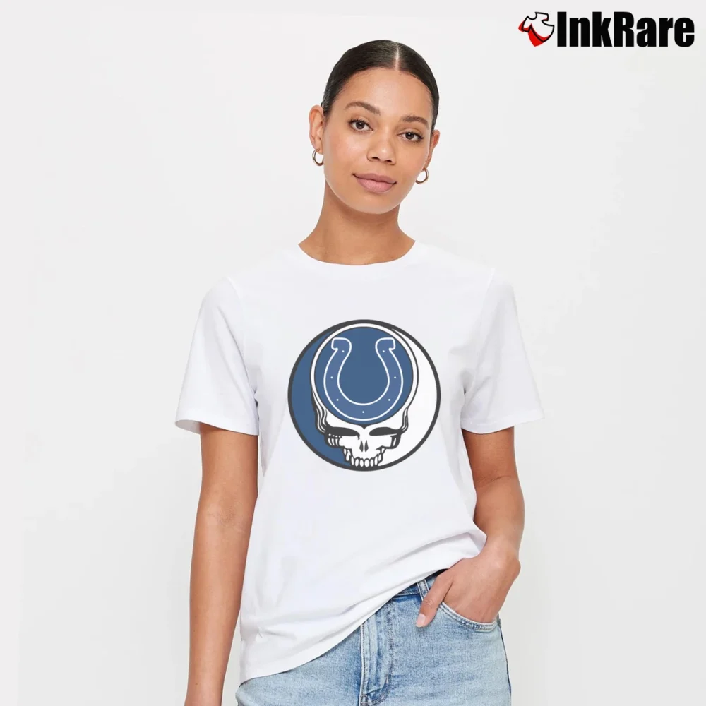 Women’s Indianapolis Colts Grateful Dead Steal Your Face Football NFL Signature T-Shirt in white | Soft, Flattering Fit