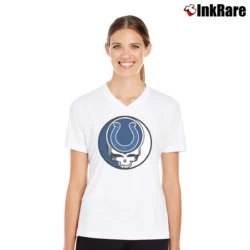 Women’s Indianapolis Colts Grateful Dead Steal Your Face Football NFL V-Neck Tee in white | Chic Neckline, Soft Texture