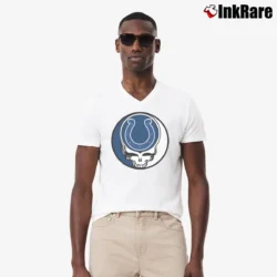 Men’s Indianapolis Colts Grateful Dead Steal Your Face Football NFL V-Neck Tee in white | Sharp, Breathable, Everyday Staple