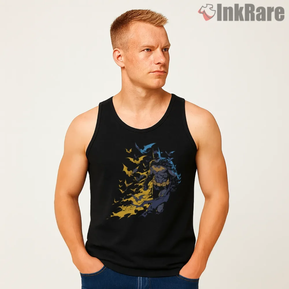 Inferno Swarm Gotham Guardian Batman Shirt on black tank top for men graphic tee