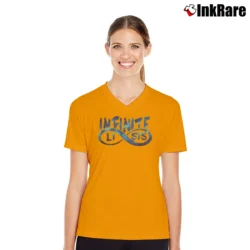 Women’s Infinite Lists Galaxy Logo Merch V-Neck Tee in orange | Chic Neckline, Soft Texture
