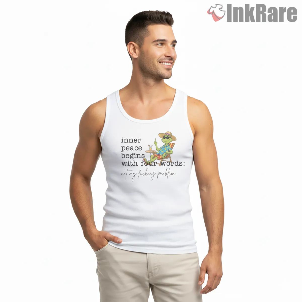 Inner Peace Four Words Grinch Chill Tank Top White Inner Peace Four Words Grinch Chill Shirt on white tank top for men graphic tee