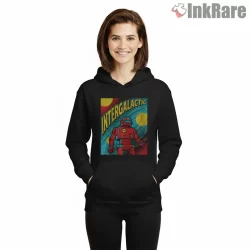 Intergalactic Comic Robot Beastie Boys Shirt on black hoodie for women graphic tee