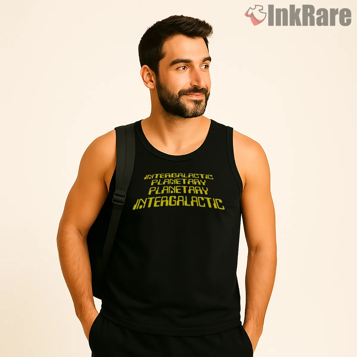 Intergalactic Planetary Warp Text Beasties Tank Top Black Intergalactic Planetary Warp Text Beasties Shirt on black tank top for men graphic tee