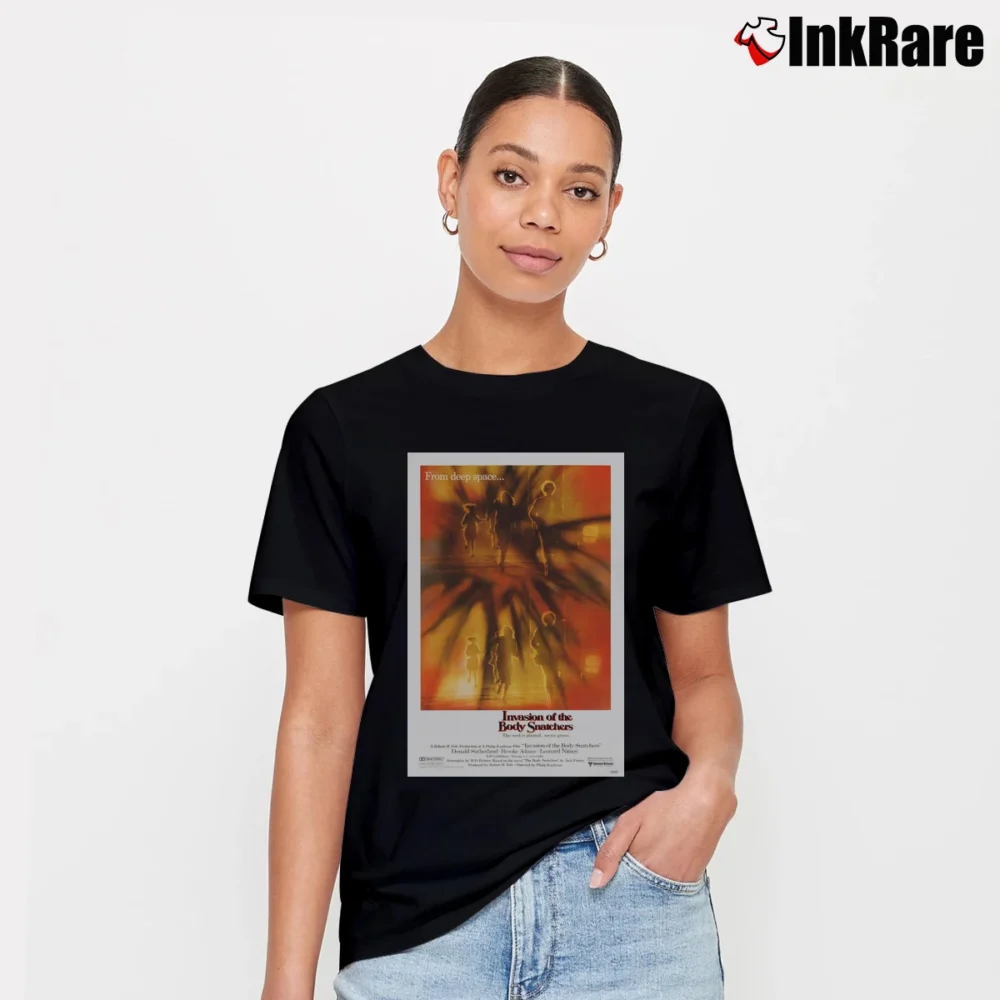 Women’s Invasion Of The Body Snatchers 70s Movie Poster Signature T-Shirt in black | Soft, Flattering Fit