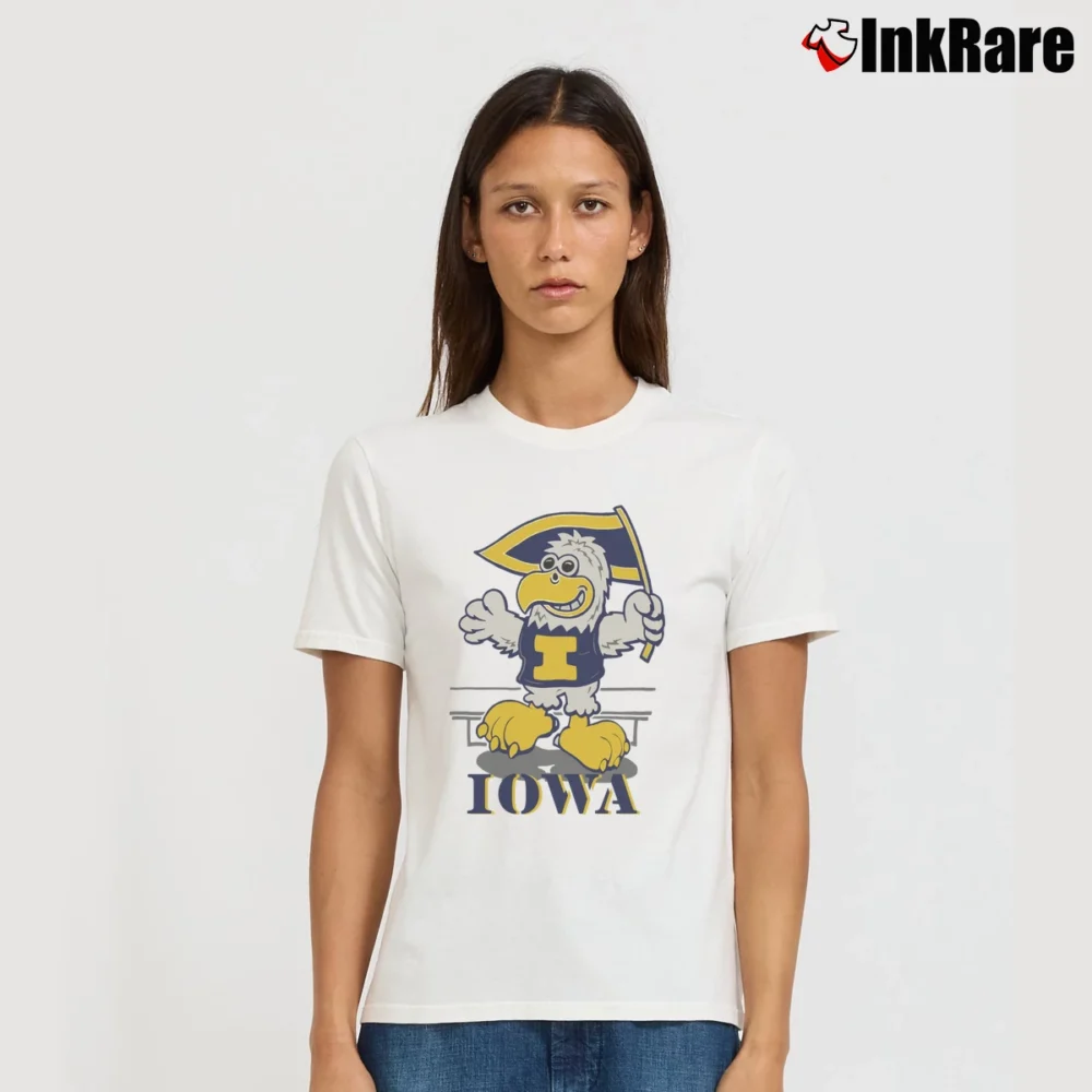 Women’s Iowa Hawkeyes 1987 Mascot Spellout 80s Graphic Signature T-Shirt in white | Soft, Flattering Fit