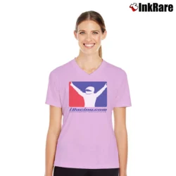 Women’s iRacing Horizon Logo Motorsport V-Neck Tee in light pink | Chic Neckline, Soft Texture