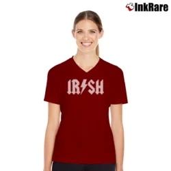 Women’s Irish Acdc for Rock Band Fans with Celtic Style V-Neck Tee in maroon | Chic Neckline, Soft Texture