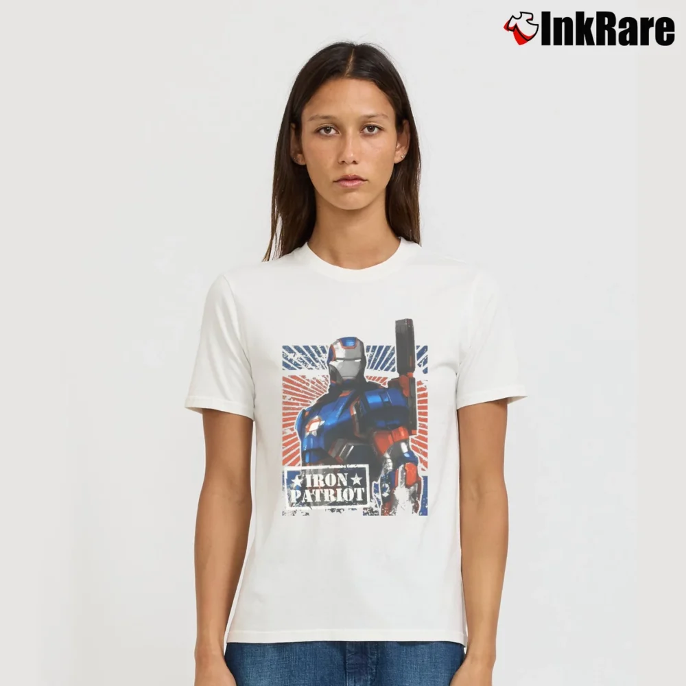 Women’s Iron Man Iron Patriot Marvel Comics Movie Signature T-Shirt in white | Soft, Flattering Fit