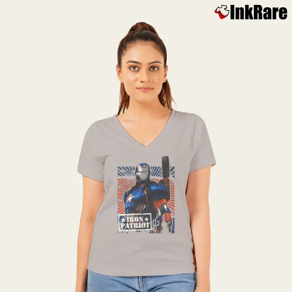 Women’s Iron Man Iron Patriot Marvel Comics Movie V-Neck Tee in sport grey | Chic Neckline, Soft Texture