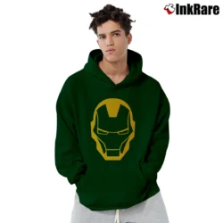Men’s Iron Man Marvel Comics Distressed Face Pullover Hoodie in forest green | Cozy, Durable, Modern Fit