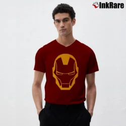 Men’s Iron Man Marvel Comics Distressed Face V-Neck Tee in maroon | Sharp, Breathable, Everyday Staple