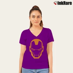 Women’s Iron Man Marvel Comics Distressed Face V-Neck Tee in purple | Chic Neckline, Soft Texture