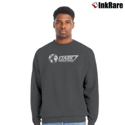 Men’s Iron Man Stark Industries Marvel Comics Crewneck Sweatshirt in charcoal | Cozy Fabric, Clean Style