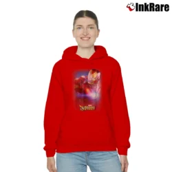 Women’s Iron Man Strike Force Glow Portrait Marvel Cozy Hoodie in red | Warm, Structured, Stylish