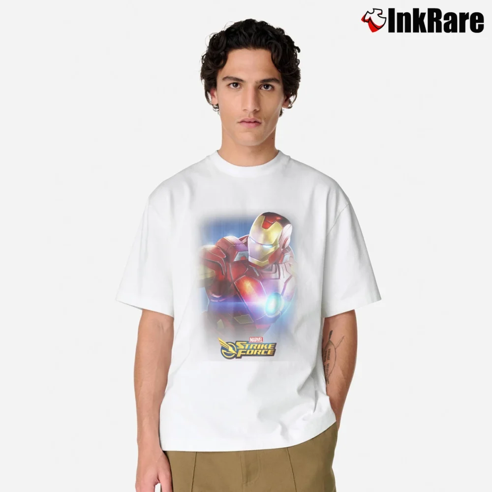 Men’s Iron Man Strike Force Glow Portrait Marvel Classic T-Shirt in white | Soft, Breathable Everyday Wear