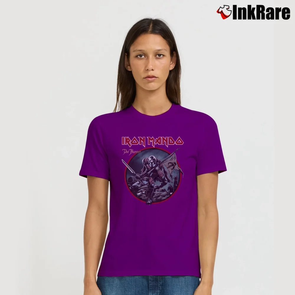 Women’s Iron Mando The Mandalorian Hunter Graphic Signature T-Shirt in purple | Soft, Flattering Fit