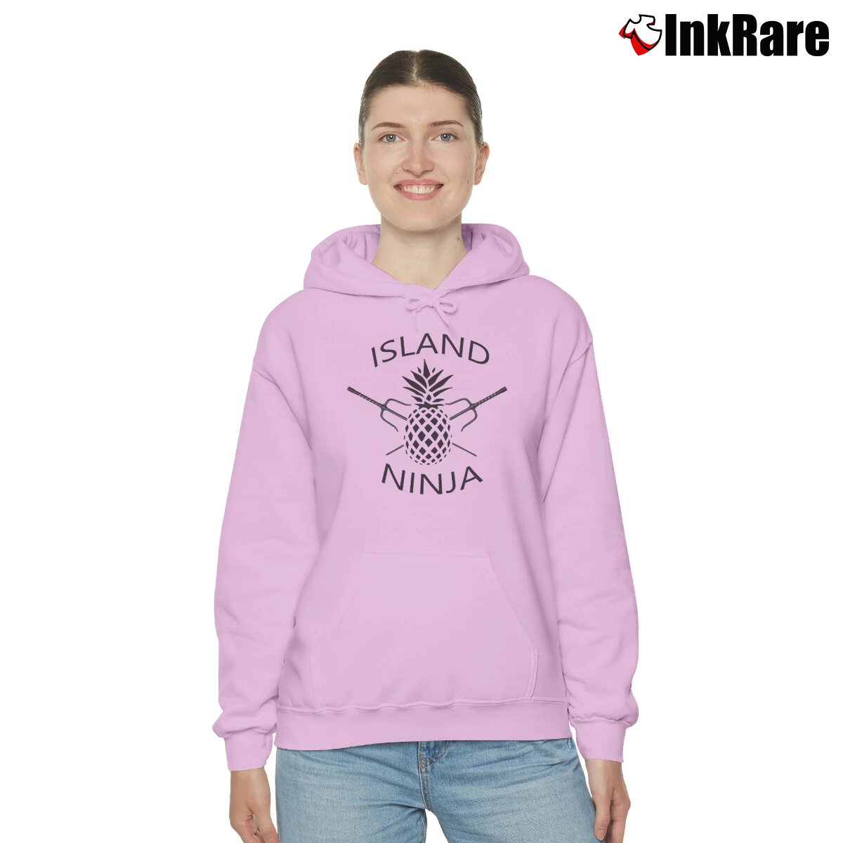 Women’s Island Ninja Tropical Adventure Graphic Cozy Hoodie in light pink | Warm, Structured, Stylish