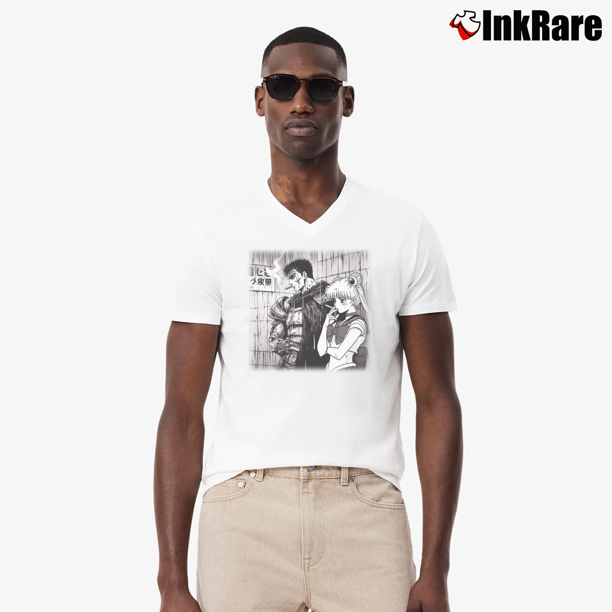 Men’s It Is What It Is Guts Sailor Moon V-Neck Tee in white | Sharp, Breathable, Everyday Staple