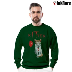 Men’s It Movie Pennywise Cat Stephen King Crewneck Sweatshirt in forest green | Cozy Fabric, Clean Style
