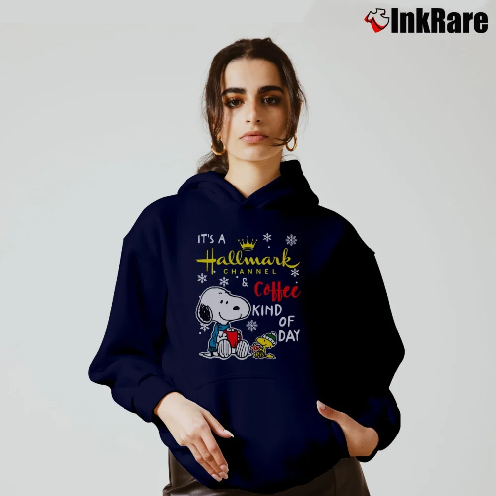 Women’s It's A Hallmark Channel And Coffee Kind Of Day Snoopy Cozy Hoodie in navy | Warm, Structured, Stylish