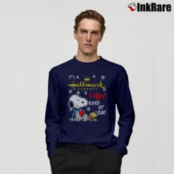 Men’s It's A Hallmark Channel And Coffee Kind Of Day Snoopy Long-Sleeve Shirt in navy | Sleek, Lightweight, Year-Round Wear