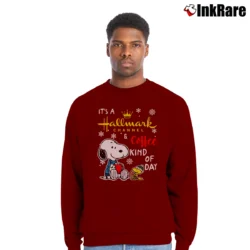 Men’s It's A Hallmark Channel And Coffee Kind Of Day Snoopy Crewneck Sweatshirt in maroon | Cozy Fabric, Clean Style