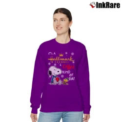 Women’s It's A Hallmark Channel And Coffee Kind Of Day Snoopy Relaxed Sweatshirt in purple | Soft, Laid-Back Vibe