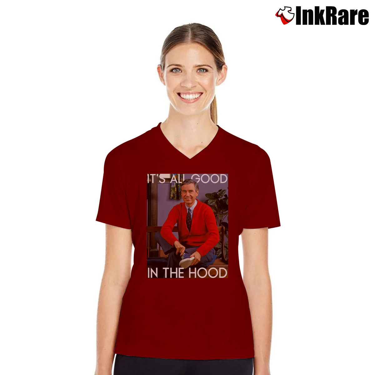 It’s All Good In The Hood Women’s V-Neck Tee in maroon – Flattering Fit Women’s It's All Good In The Hood V-Neck Tee in maroon | Chic Neckline, Soft Texture