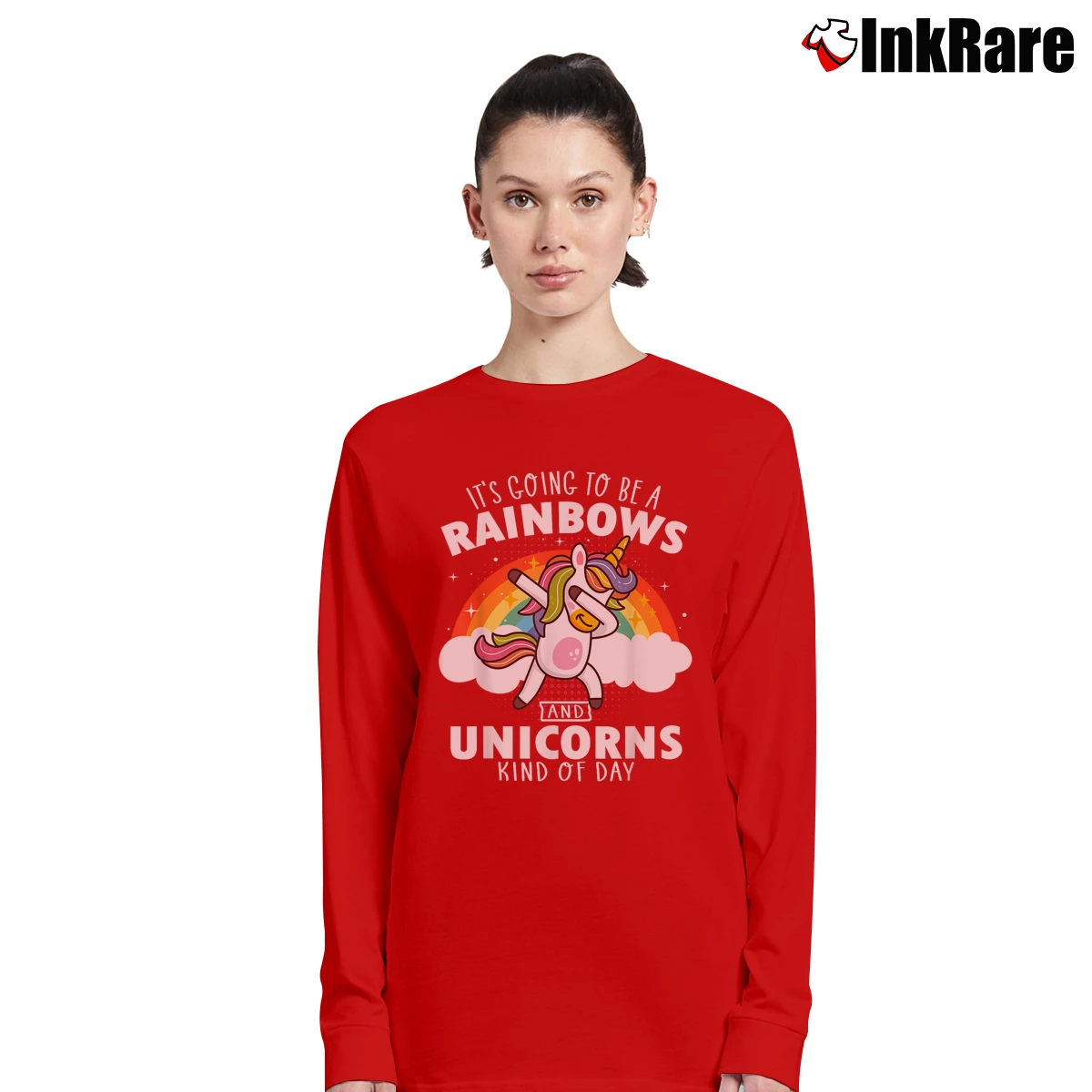 Women’s It's Going To Be A Rainbows And Unicorns Kind Of Day Long-Sleeve Top in red | Sleek, Versatile, All-Season