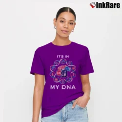 Women’s It's In My DNA Detroit Sports DNA Tigers Lions Pistons Red Wings Signature T-Shirt in purple | Soft, Flattering Fit