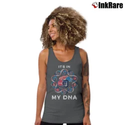Women’s It's In My DNA Detroit Sports DNA Tigers Lions Pistons Red Wings Tank Top in charcoal | Lightweight, Movement-Friendly