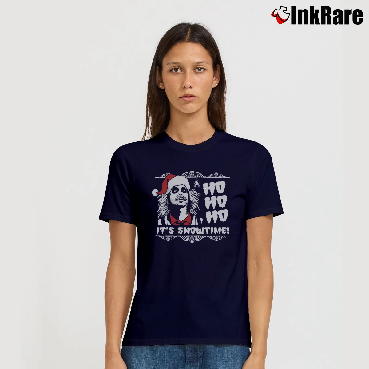 It’s Show Time Beetlejuice Christmas Women’s Tee in navy – Effortless Style Women’s It's Show Time Beetlejuice Christmas T-Shirt in navy | Soft, Flattering Fit