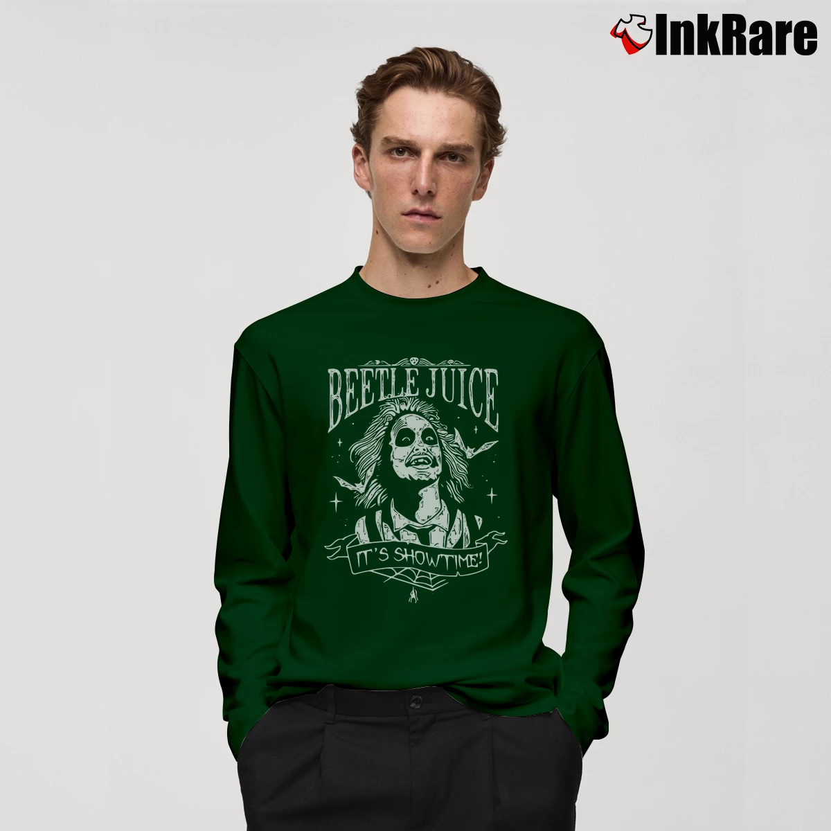 It’s Showtime Beetlejuice Men’s Long-Sleeve Tee in forest green – Versatile Layering Men’s It's Showtime Beetlejuice Long-Sleeve Shirt in forest green | Sleek, Lightweight, Year-Round Wear
