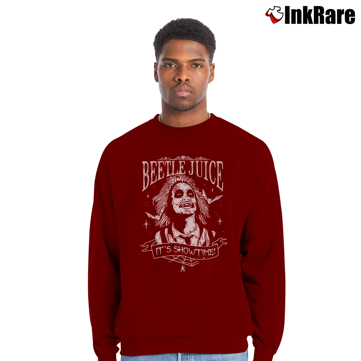 It’s Showtime Beetlejuice Men’s Crewneck Sweatshirt in maroon – Soft & Durable Men’s It's Showtime Beetlejuice Crewneck Sweatshirt in maroon | Cozy Fabric, Clean Style