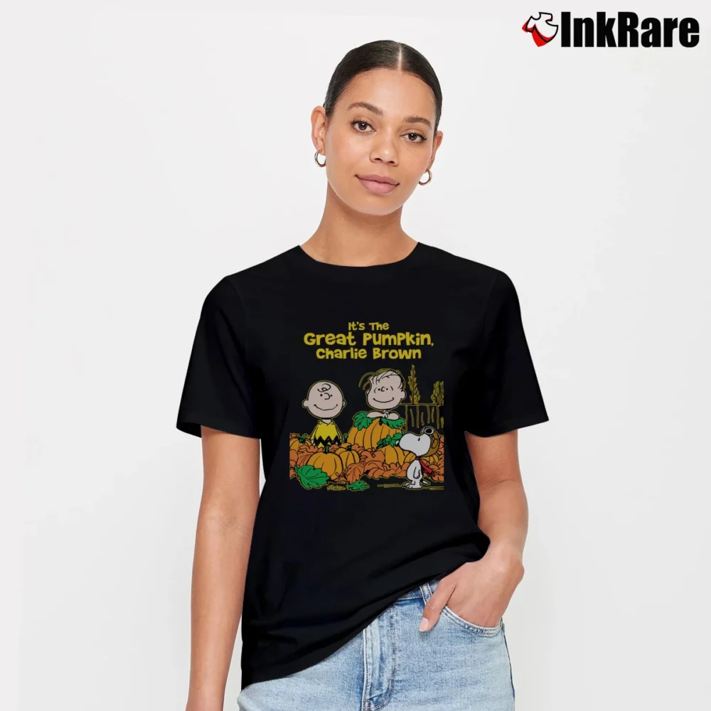 Women’s It's The Great Pumpkin Charlie Brown Halloween Snoopy Signature T-Shirt in black | Soft, Flattering Fit