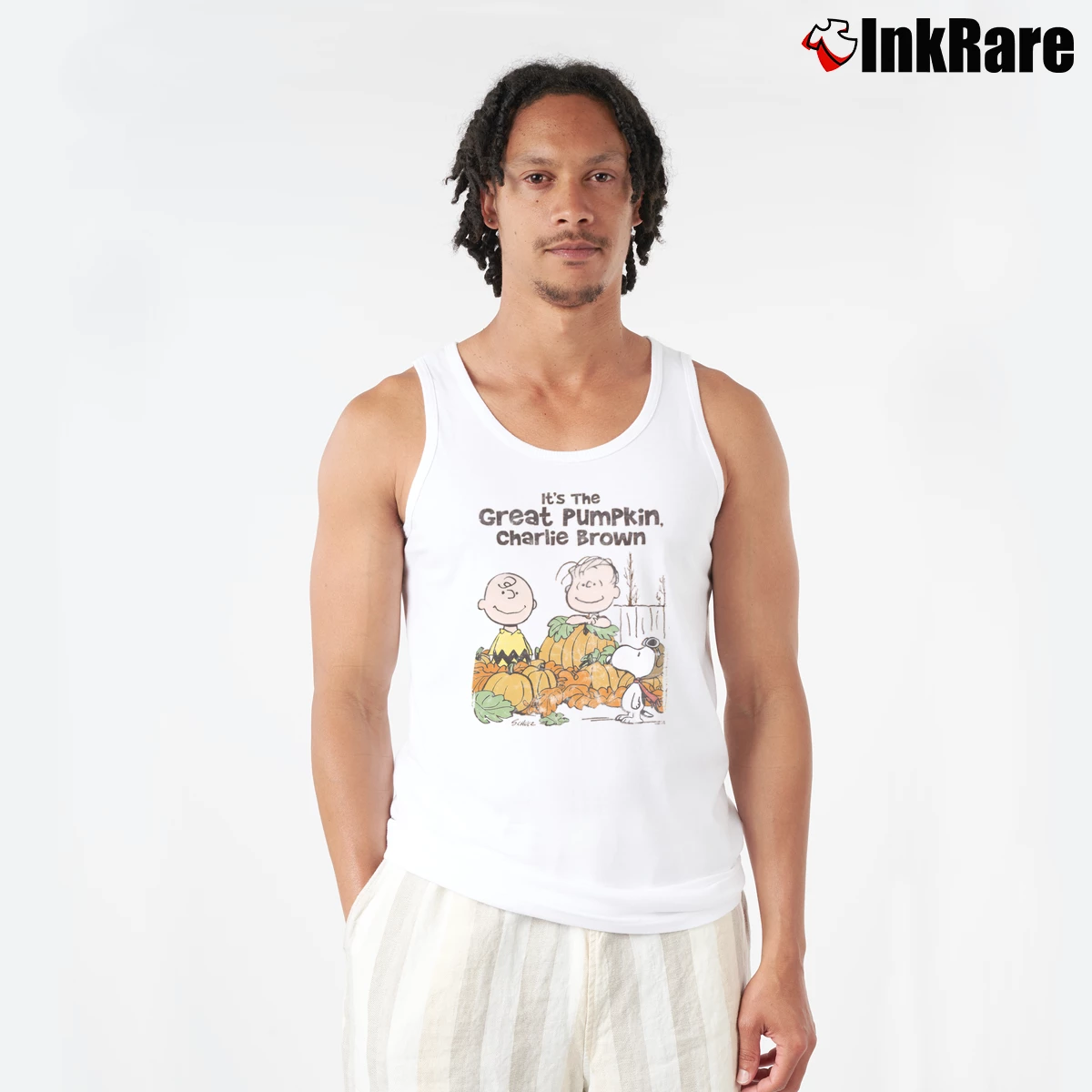 It’s The Great Pumpkin Charlie Brown Men’s Performance Tank in white – Lightweight Comfort Men’s It's The Great Pumpkin Charlie Brown Tank Top in white | Breathable, Active-Friendly Design
