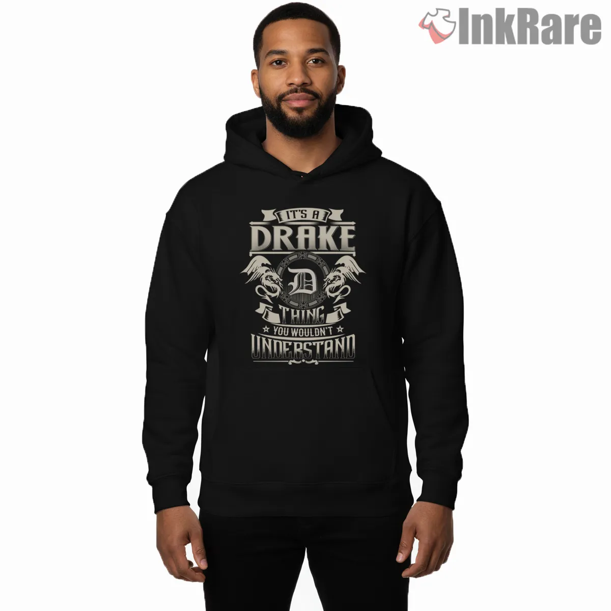 Its A Drake Thing Gothic Crest Shirt on black hoodie for men graphic tee