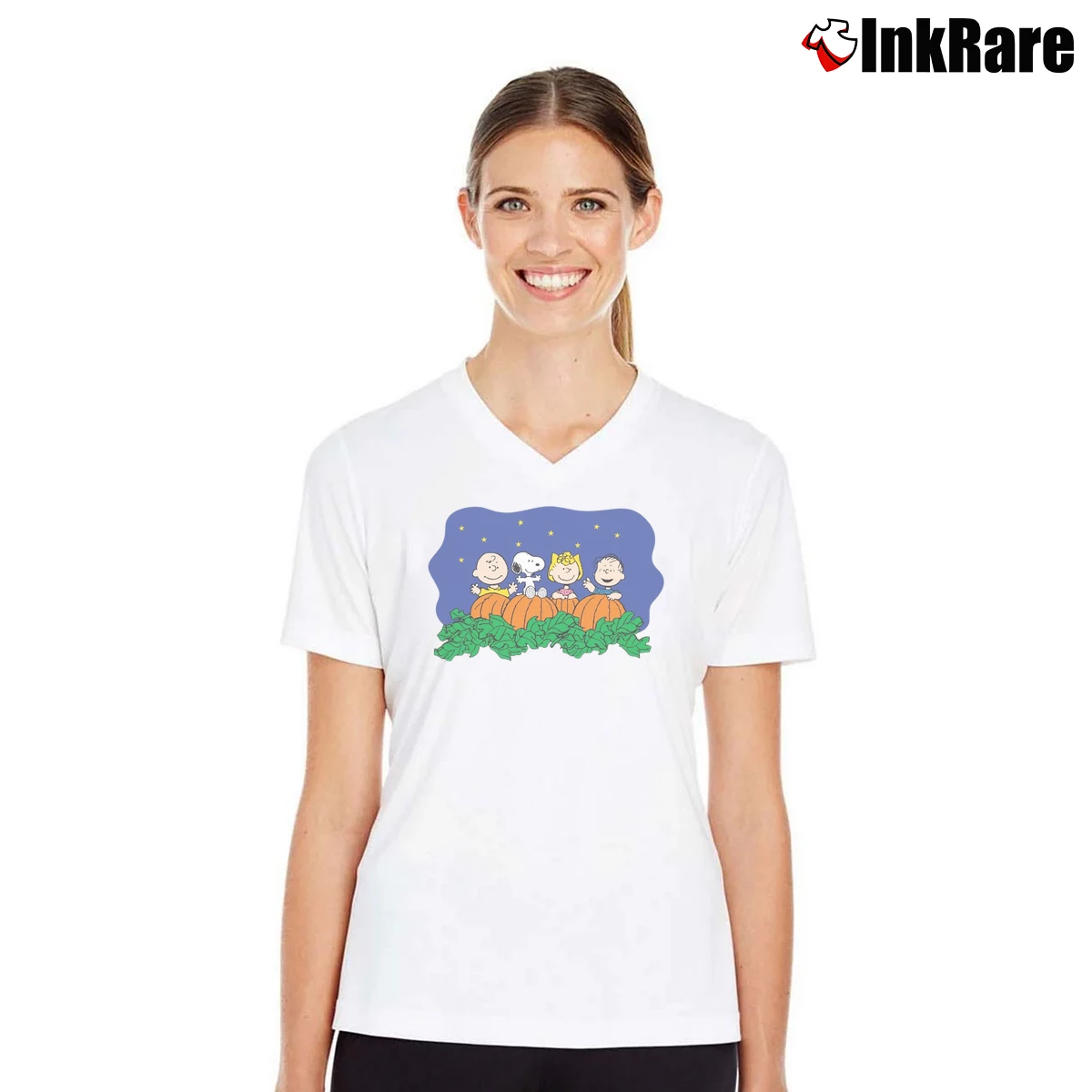 Its The Great Pumpkin Charlie Brown Women’s V-Neck Tee in white – Flattering Fit Women’s Its The Great Pumpkin Charlie Brown V-Neck Tee in white | Chic Neckline, Soft Texture