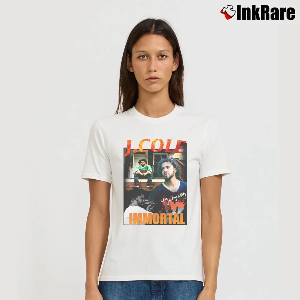 Women’s J Cole Immortal Rap Music Graphic Signature T-Shirt in white | Soft, Flattering Fit