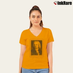 Women’s J S Bach Musician V-Neck Tee in orange | Chic Neckline, Soft Texture