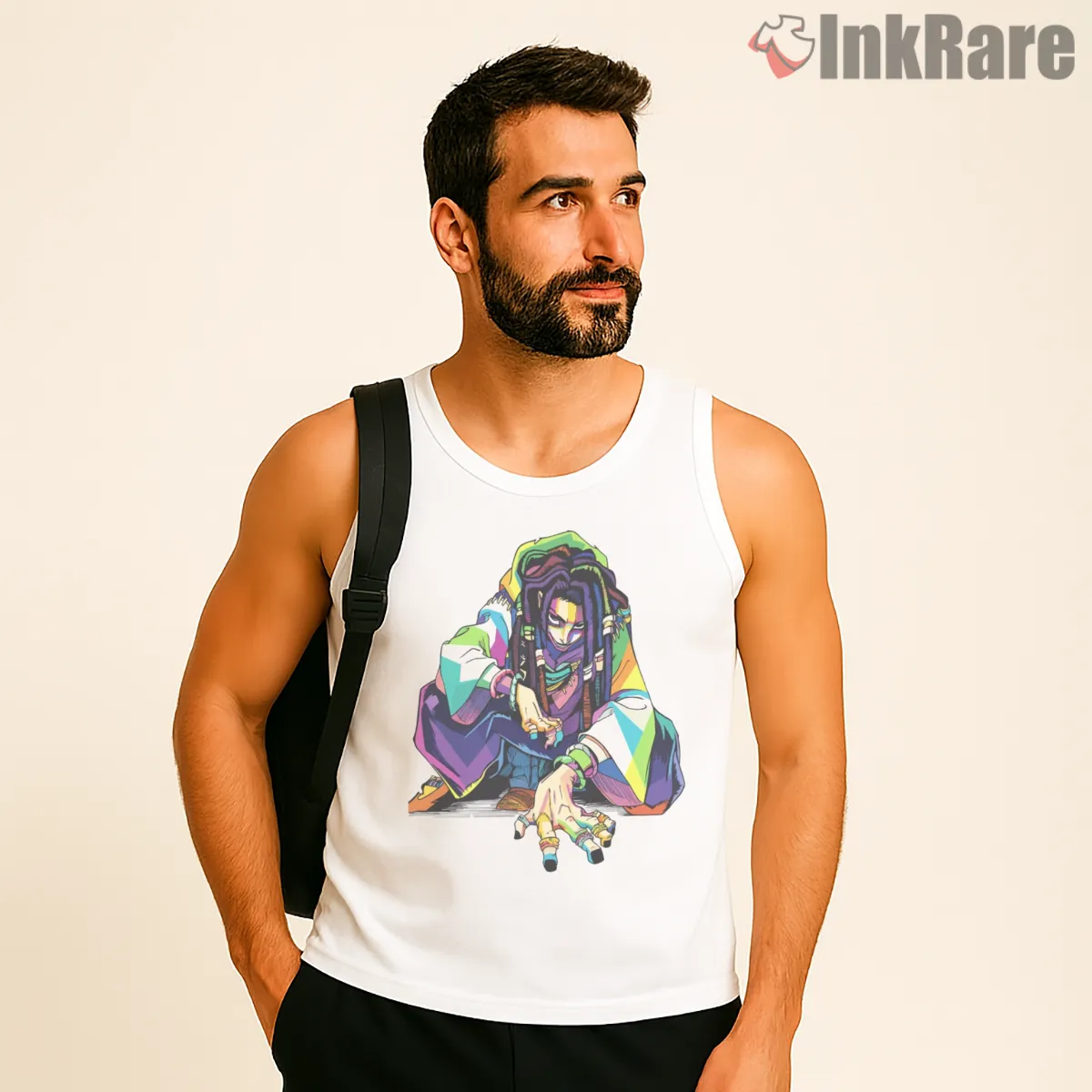 Jabber Neon Pop Art Portrait Abstract Anime Shirt on white tank top for men graphic tee