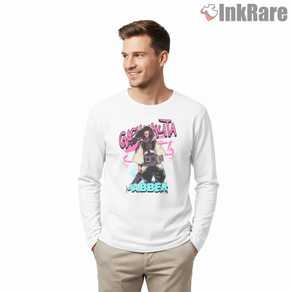 Jabber Street Style Graffiti Typography Anime Shirt on white long sleeve shirt for men graphic tee