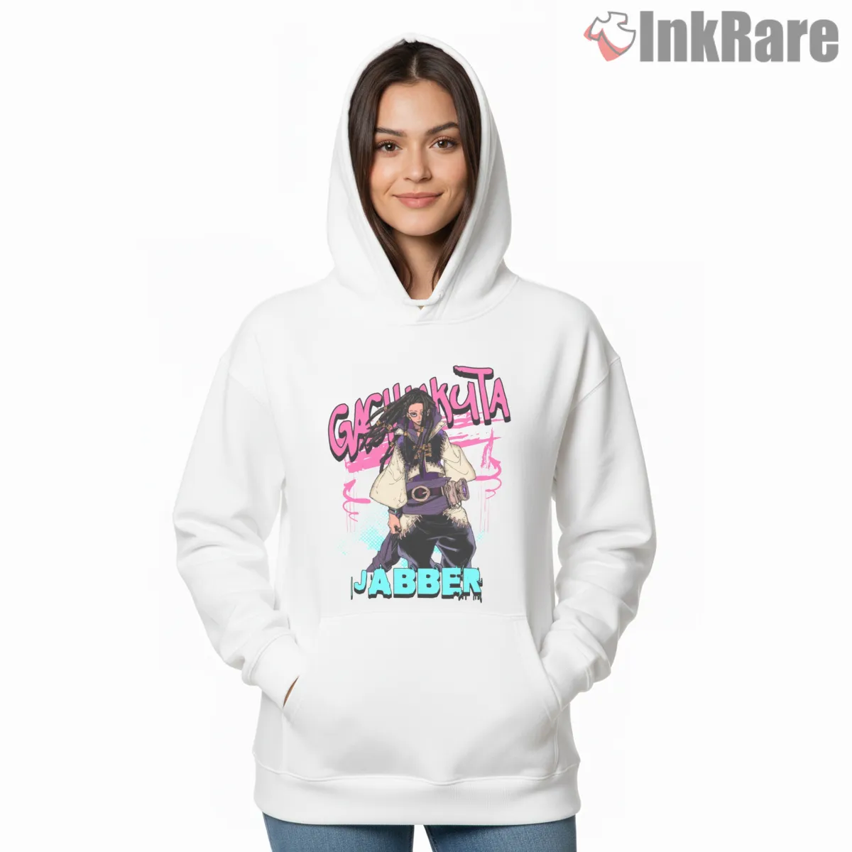 Jabber Street Style Graffiti Typography Anime Shirt on white hoodie for women graphic tee